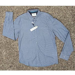 PASSPORT Men's Shirt Size Large Blue White Pen Stripe Button Up Long Sleeve NEW